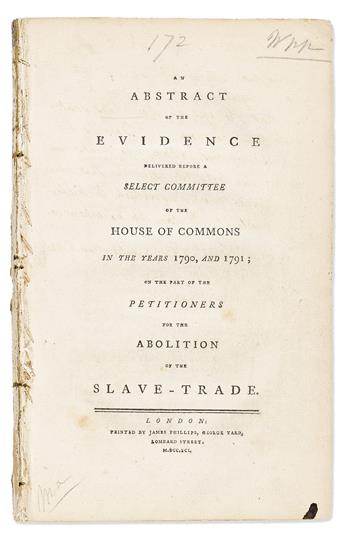 (ABOLITION.) An Abstract of the Evidence Delivered . . . for the Abolition of the Slave-Trade.